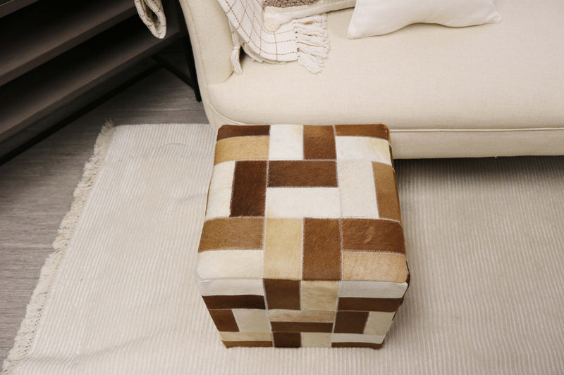 Vigo 100% Cowhide Leather Cube Pouf