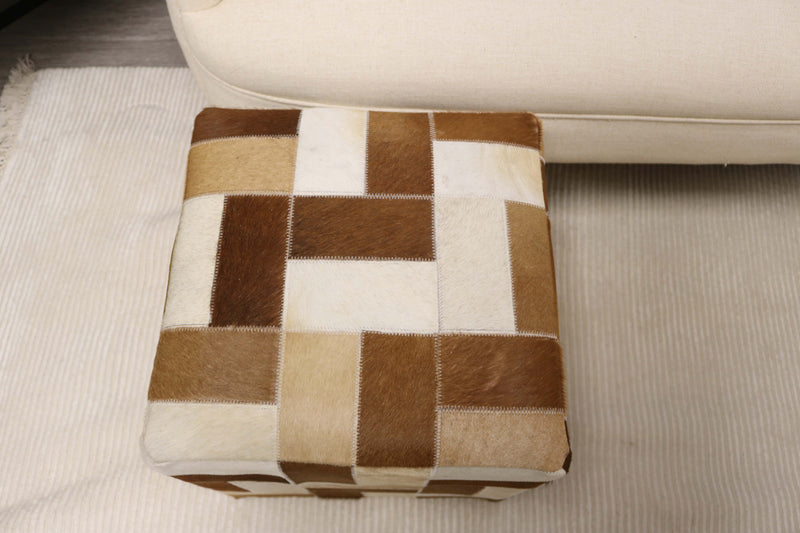 Vigo 100% Cowhide Leather Cube Pouf