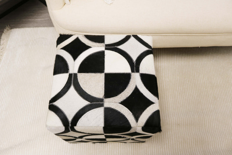 Badalona 100% Cowhide Leather Cube Pouf