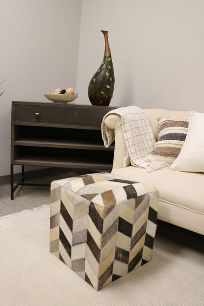 Lugo 100% Cowhide Leather Cube Pouf