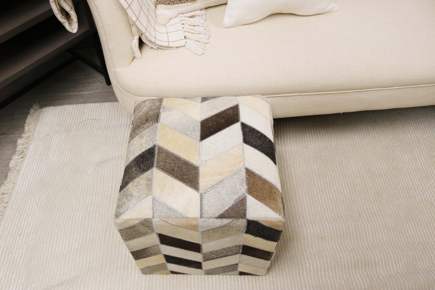 Lugo 100% Cowhide Leather Cube Pouf
