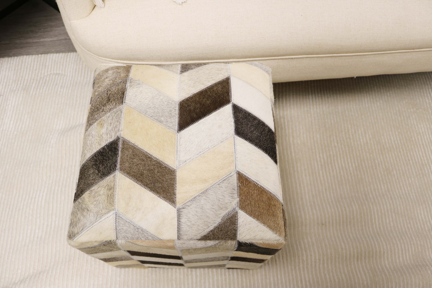 Lugo 100% Cowhide Leather Cube Pouf