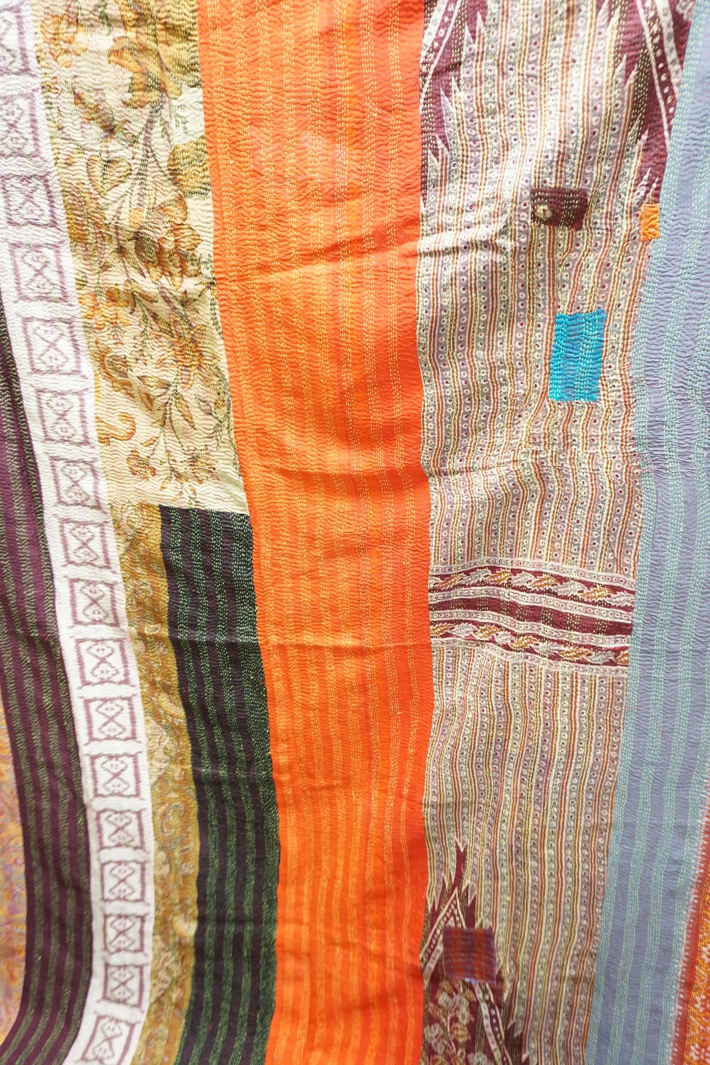 Vibrant Vintage Indian Kantha Sari Work Organic 100% Silk Throw Reversible