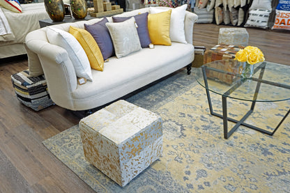 Leather Gold Square Cube Ottoman