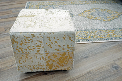 Leather Gold Square Cube Ottoman