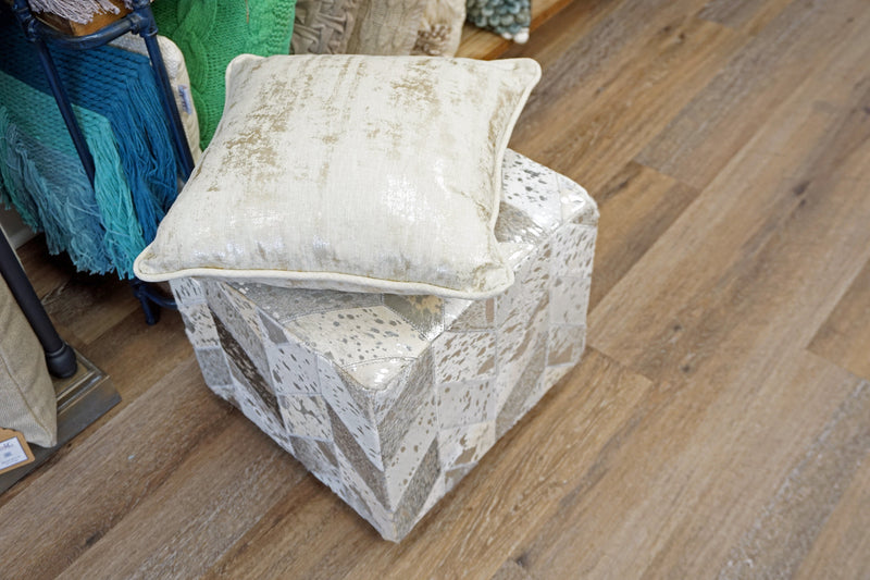 Leather Silver Square Cube Ottoman