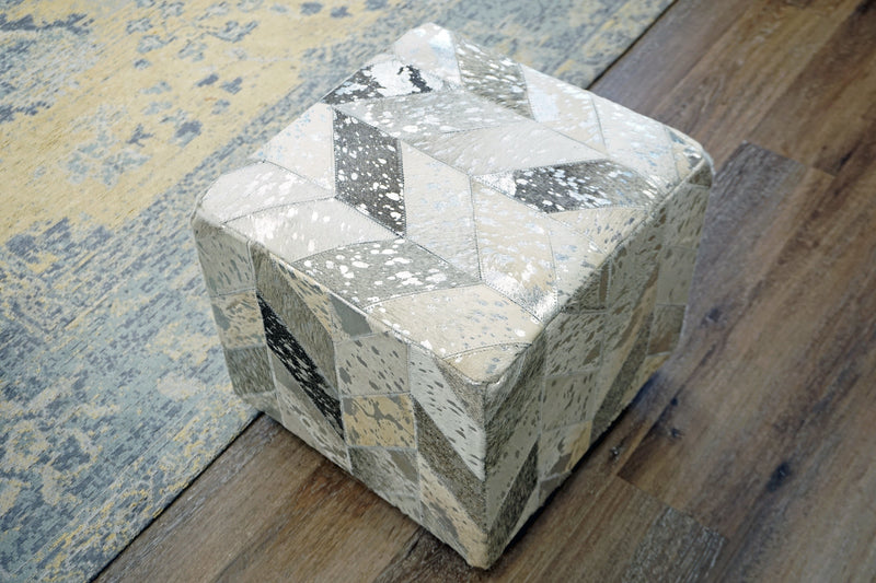 Leather Silver Square Cube Ottoman