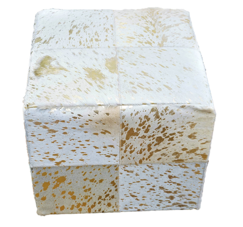 Leather Gold Square Cube Ottoman