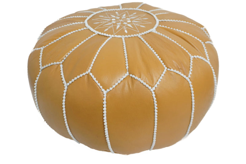 Moroccan Leather Round Pouf