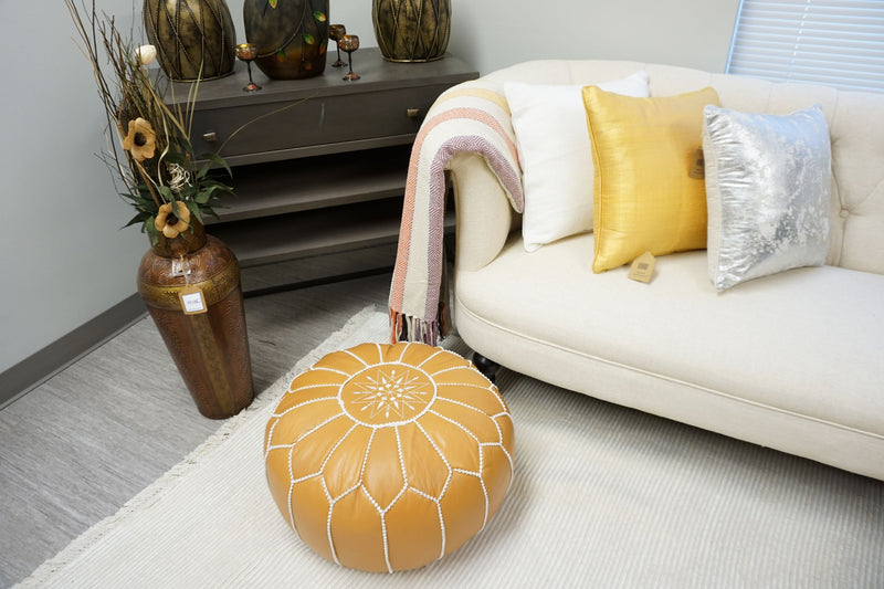 Moroccan Leather Round Pouf