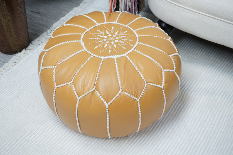 Moroccan Leather Round Pouf