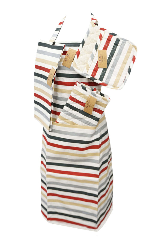 Kitchen Apron Red Green & Gray Stripe Design