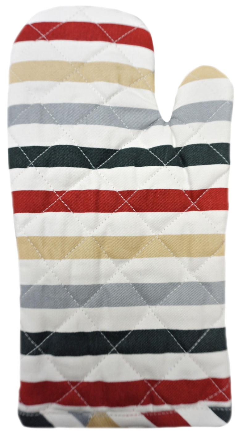 Oven Mitt Red Green & Gray Stripe Design