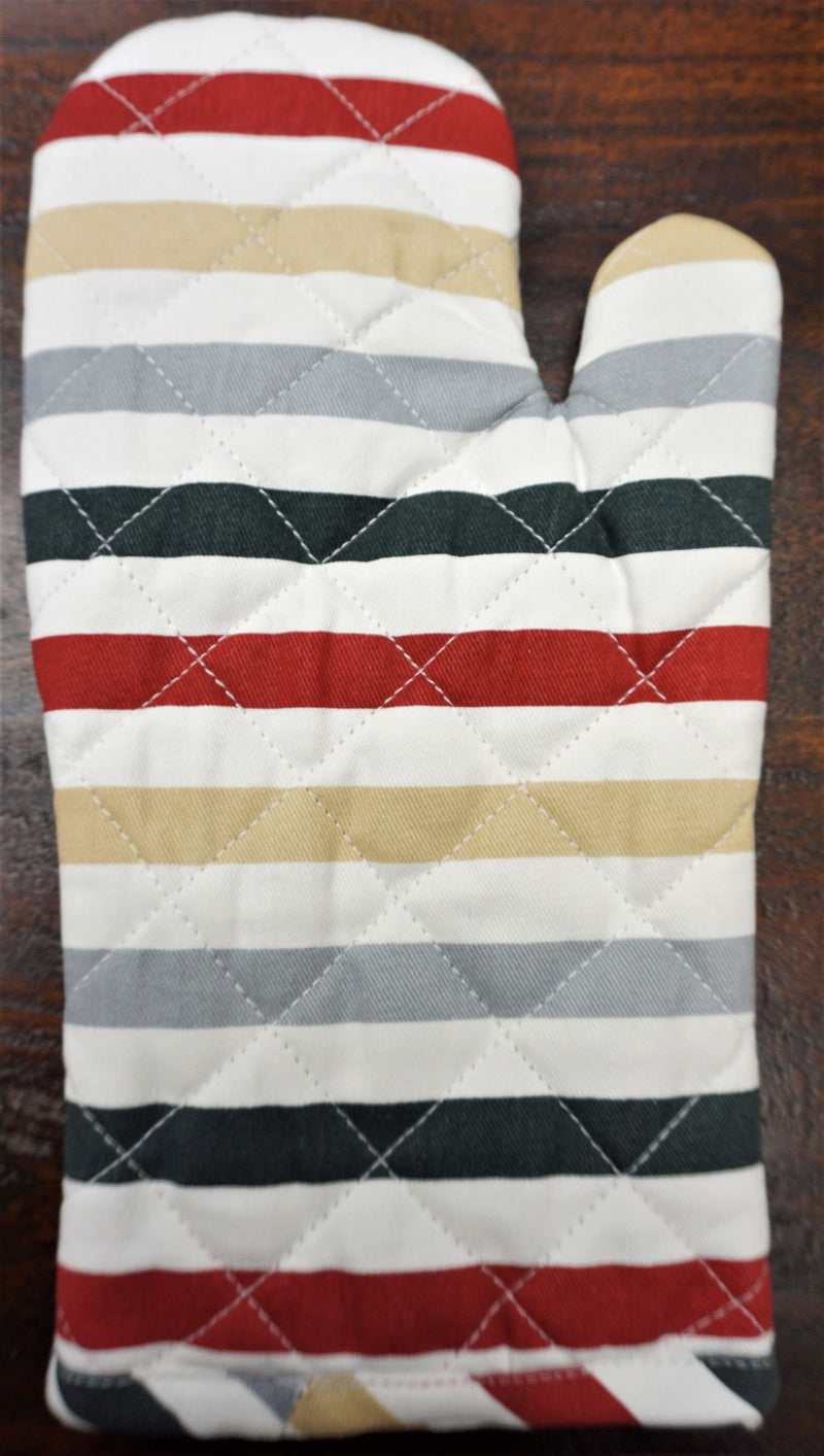 Oven Mitt Red Green & Gray Stripe Design