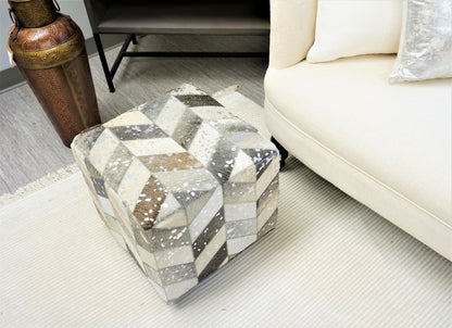 Leather Silver Square Cube Ottoman