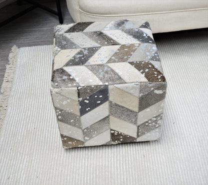 Leather Silver Square Cube Ottoman