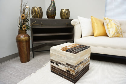 Madge Leather Cube Pouf